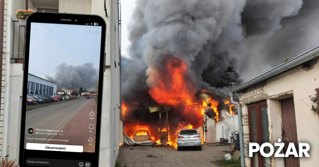 PILNE2-1024x538 Duży pożar warsztatu samochodowego w Wągrowcu. Jedna osoba trafiła do szpitala. [ZDJĘCIA]