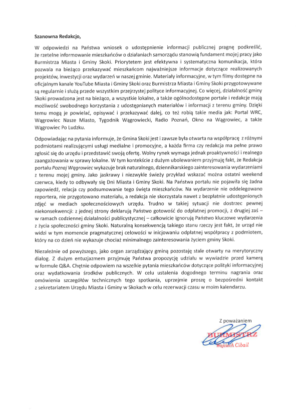 obraz_2026-07-09_142236522 Zapytaliśmy o publiczne pieniądze. Zamiast konkretnych odpowiedzi na nasze pytania, Burmistrz ocenił naszą redakcję.