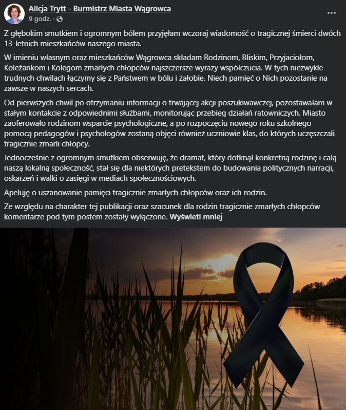 image Burmistrz Wągrowca przerywa milczenie po tragedii. „To nie czas na oskarżenia”